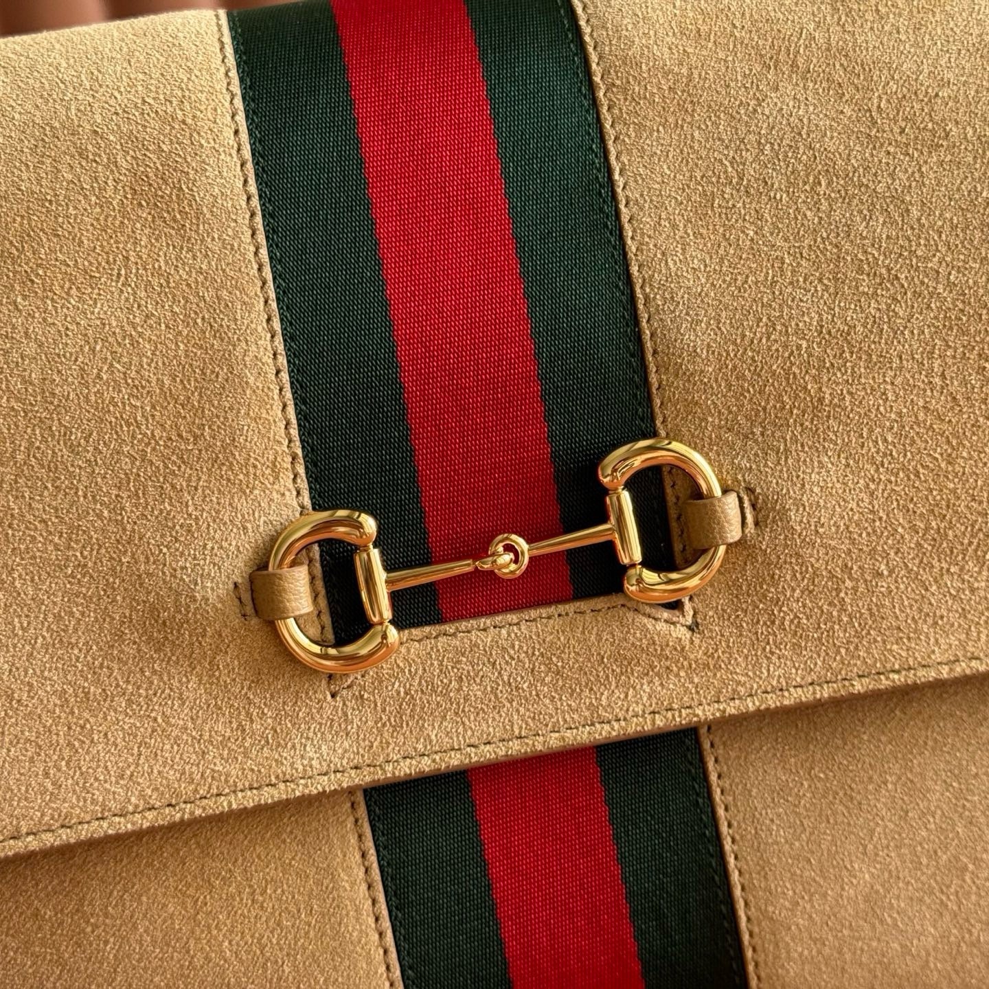 Gucci 2026 Paparazzo Shoulder Bag 30cm Beige Red Green Suede Leather