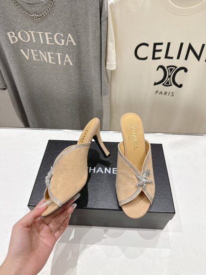 Chanel 2026 High-Heeled Mules 90mm Strass Suede 896436