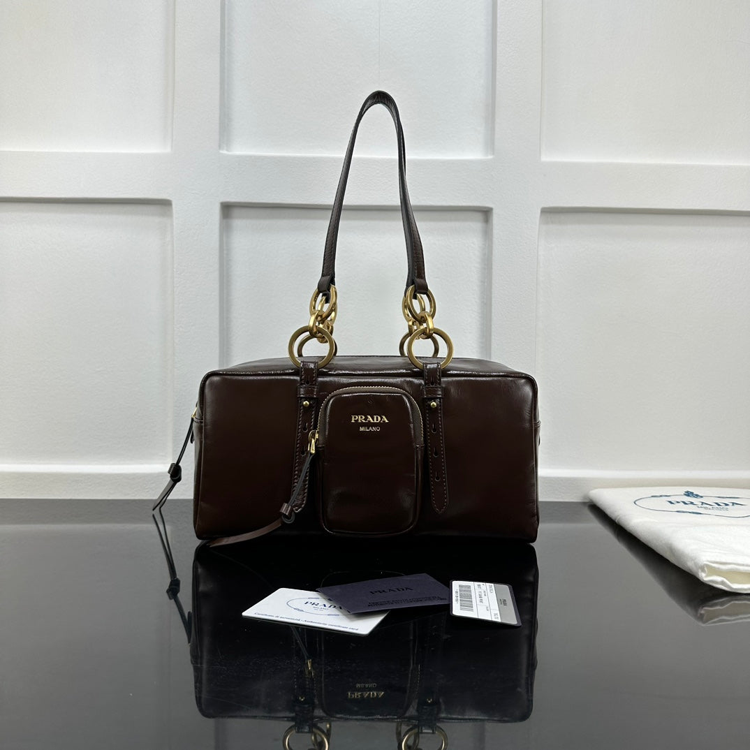 Prada 2026 Dangle Medium Shoulder Bag 30cm Patent Calfskin