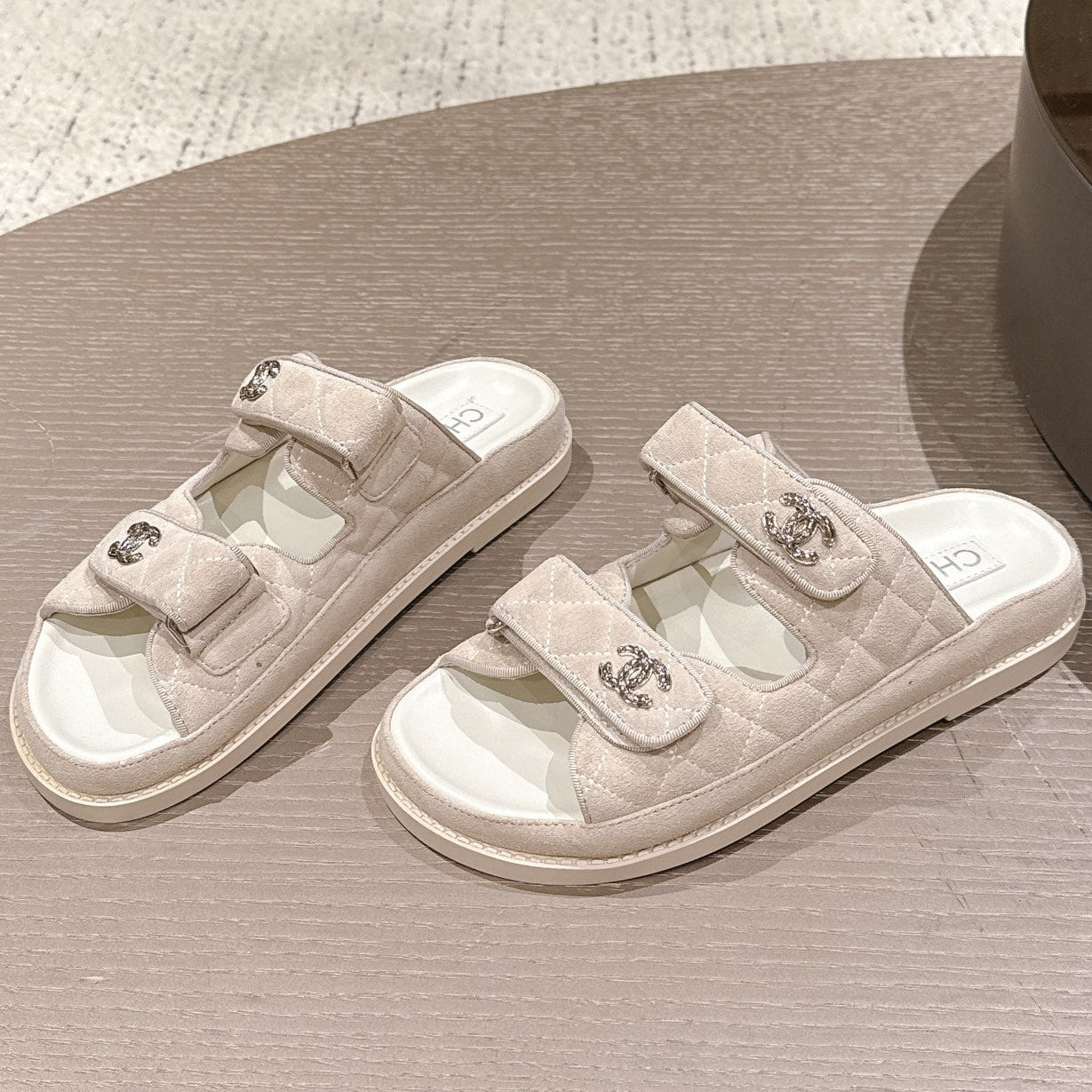 Chanel 2026 Velcro Beach Slippers  Suede Leather 762937
