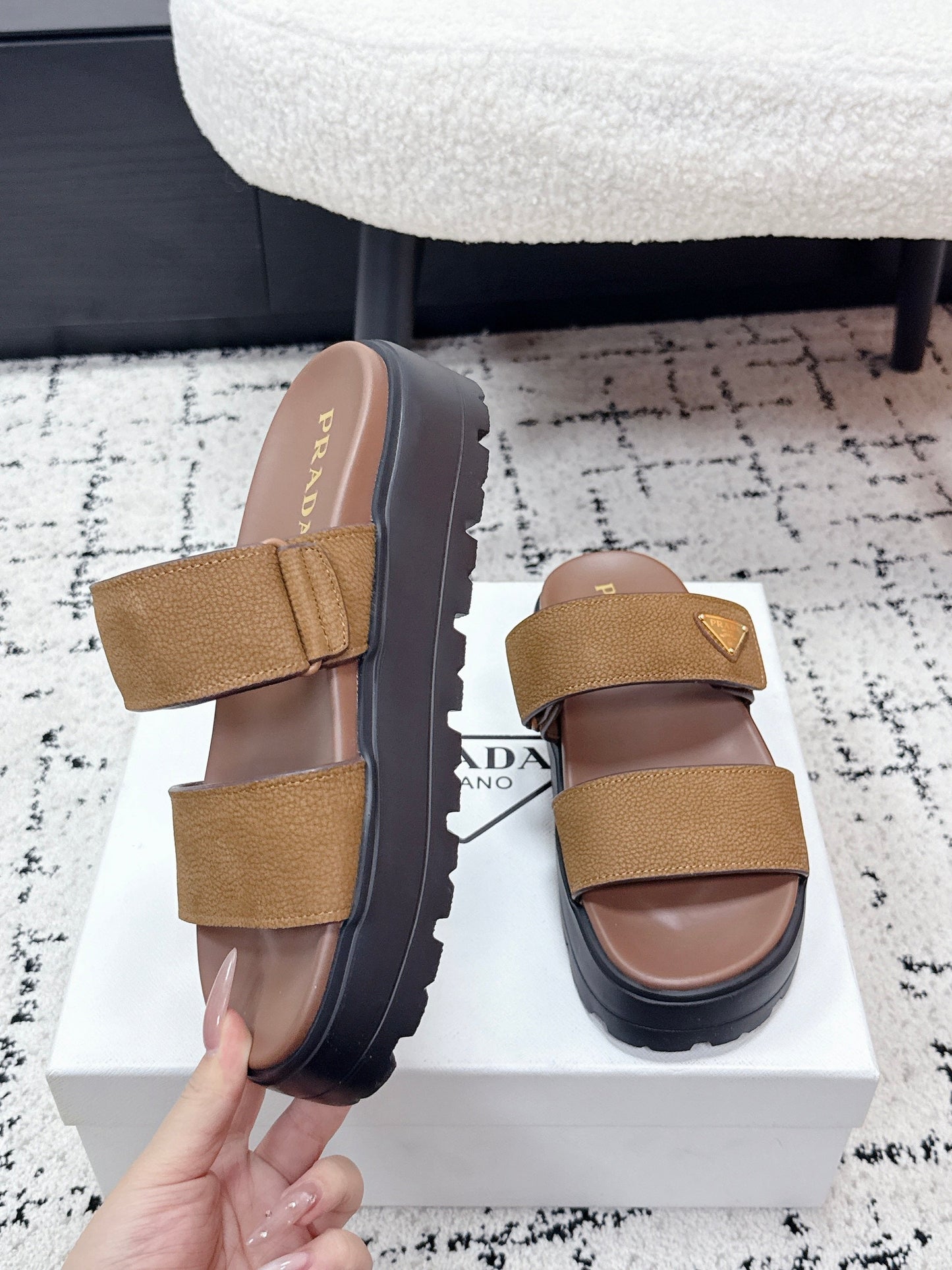 Prada 2026 Fussbett Flatform Slide Sandal 50mm Cowhide 769818