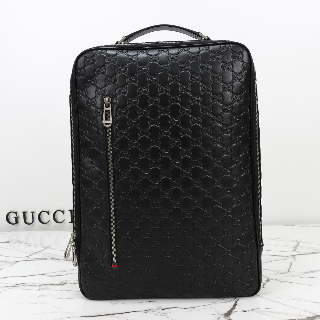 Gucci 2026 Emblem Backpack 43cm Black Embossed Calfskin