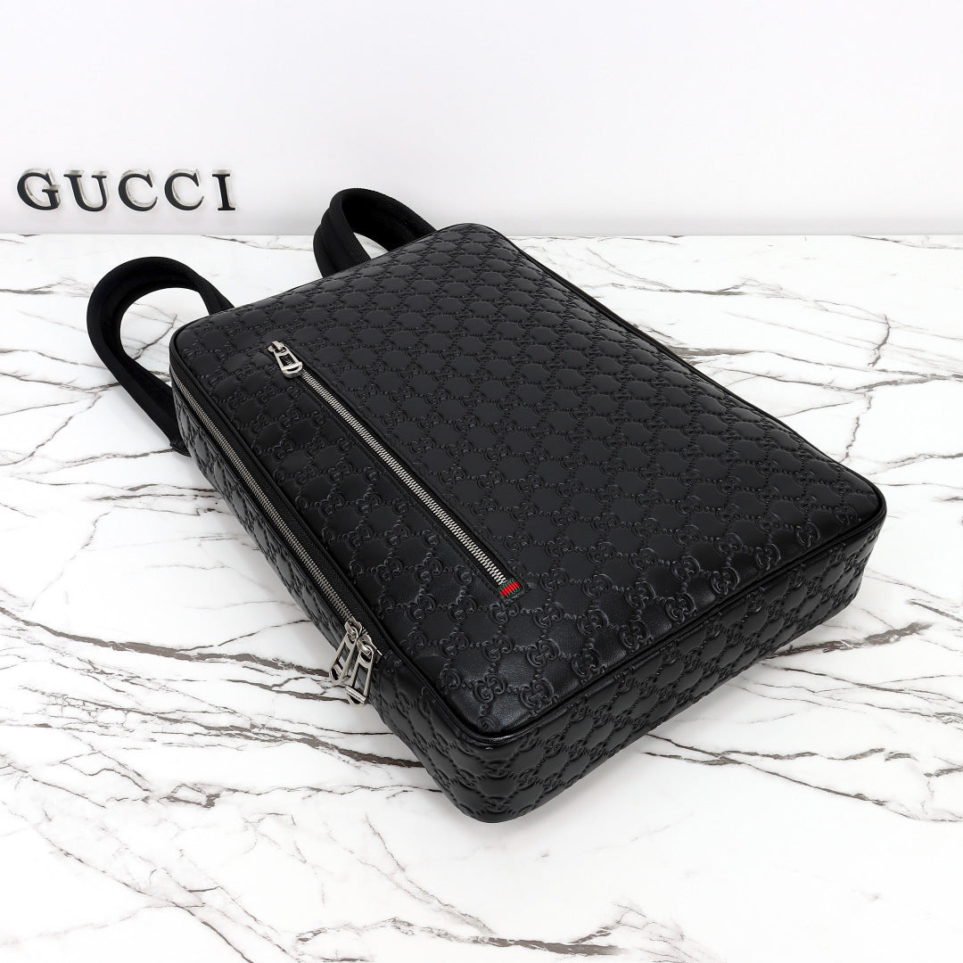 Gucci 2026 Emblem Backpack 43cm Black Embossed Calfskin