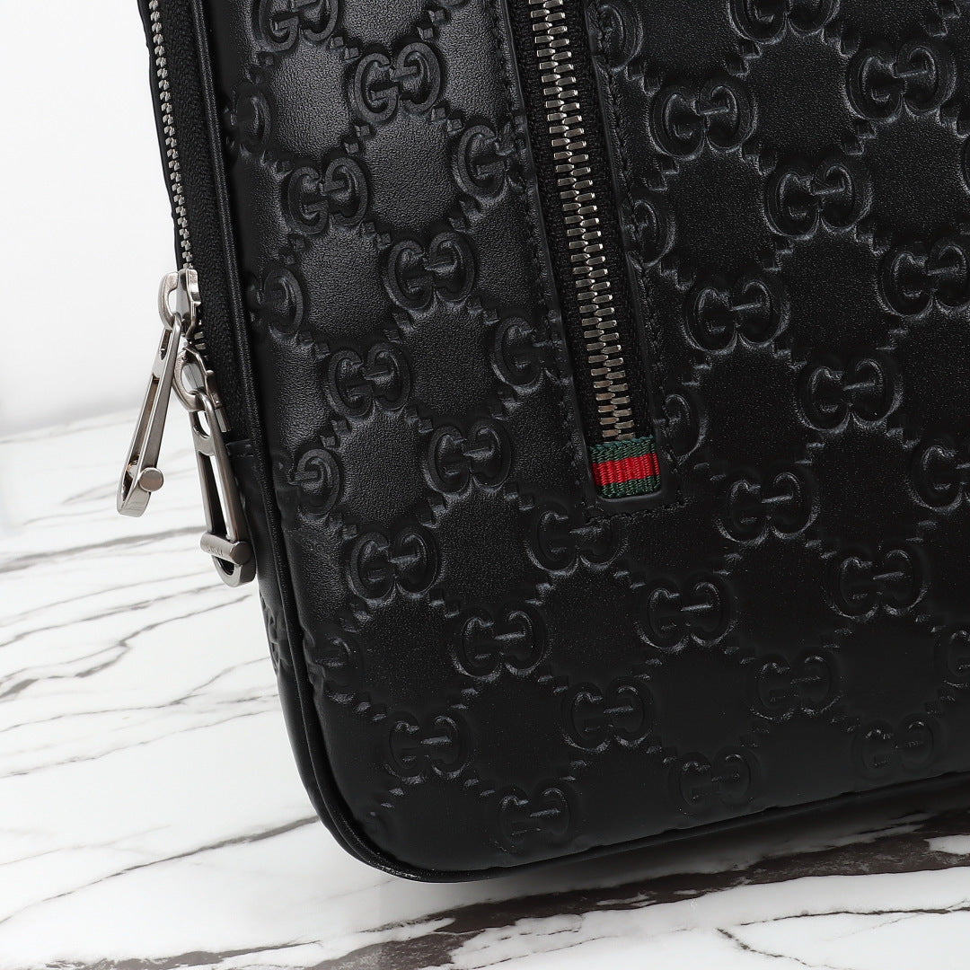 Gucci 2026 Emblem Backpack 43cm Black Embossed Calfskin