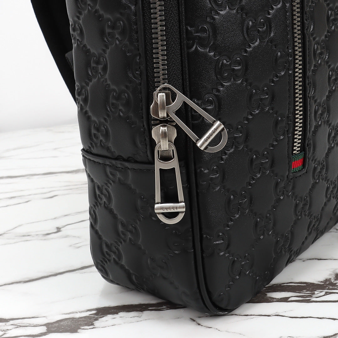 Gucci 2026 Emblem Backpack 43cm Black Embossed Calfskin
