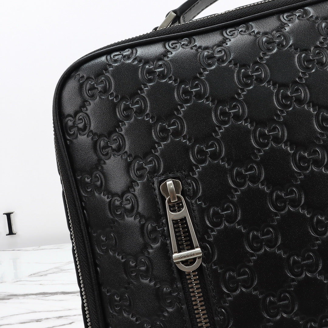 Gucci 2026 Emblem Backpack 43cm Black Embossed Calfskin