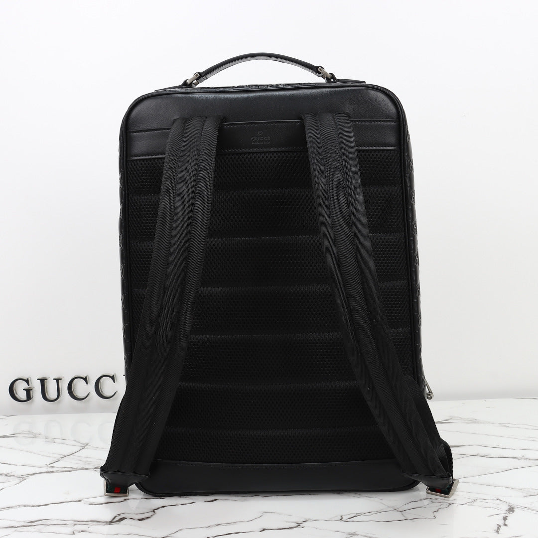 Gucci 2026 Emblem Backpack 43cm Black Embossed Calfskin