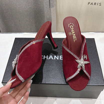 Chanel 2026 High-Heeled Mules 90mm Strass Suede 896436