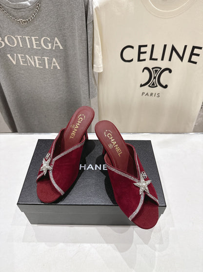 Chanel 2026 High-Heeled Mules 90mm Strass Suede 896436