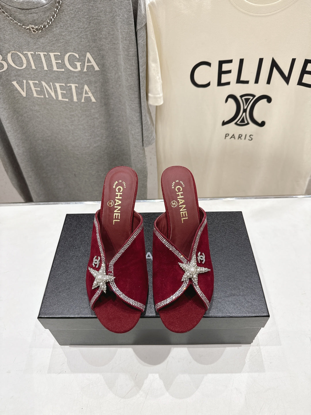Chanel 2026 High-Heeled Mules 90mm Strass Suede 896436