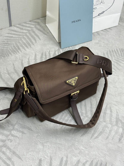 Prada 2026 Explore Shoulder Bag 30cm With Flap Sienna Re-Nylon