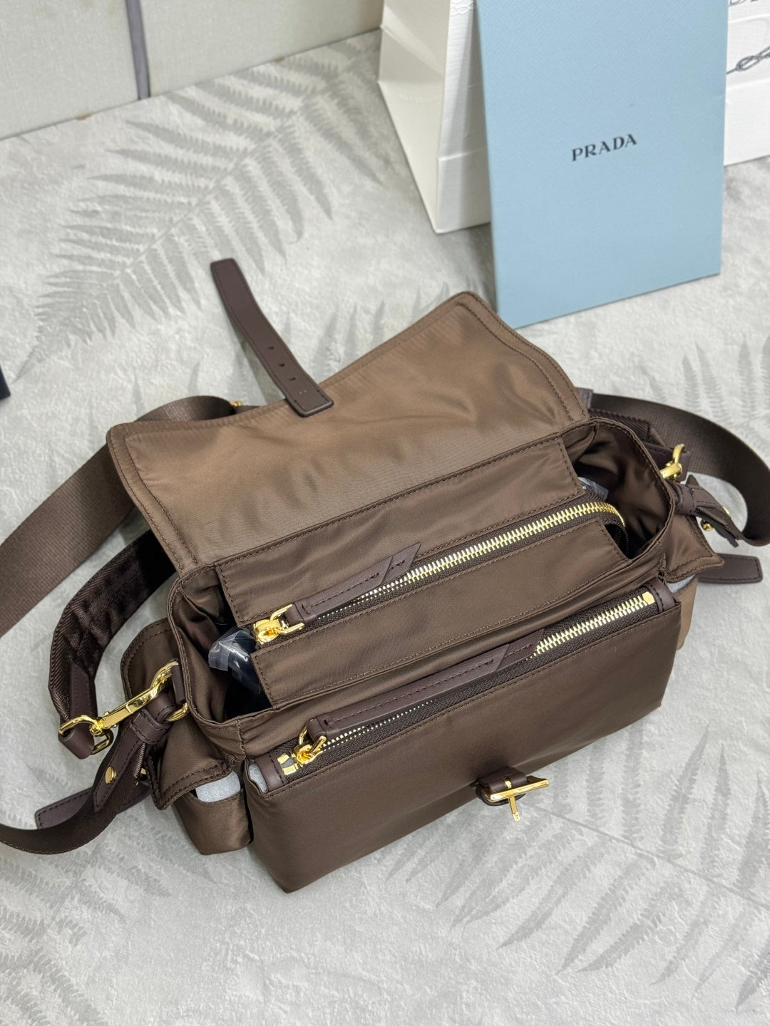 Prada 2026 Explore Shoulder Bag 30cm With Flap Sienna Re-Nylon