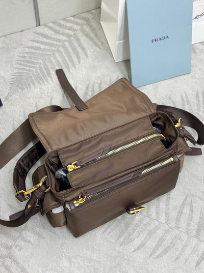 Prada 2026 Explore Shoulder Bag 30cm With Flap Sienna Re-Nylon