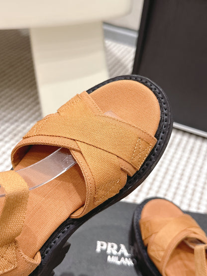 PRA 2026S Platform Sandals Camel Brown Black Canvas 657525