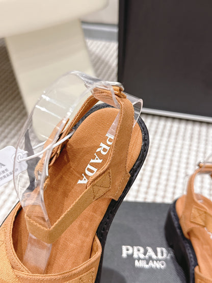 PRA 2026S Platform Sandals Camel Brown Black Canvas 657525
