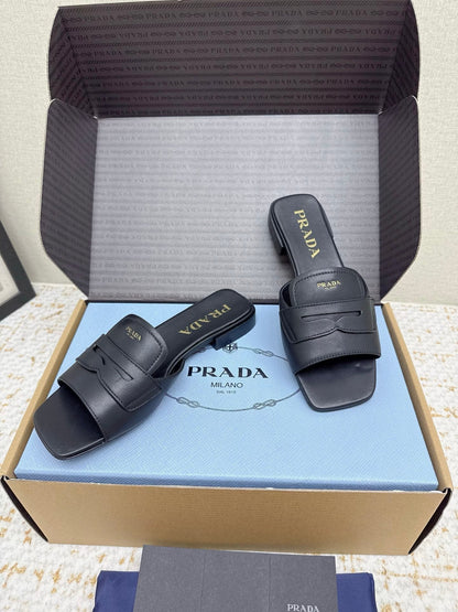 Prada 2026 Square Toe Slippers Italian Leather 731000