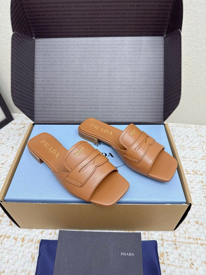 Prada 2026 Square Toe Slippers Italian Leather 731000