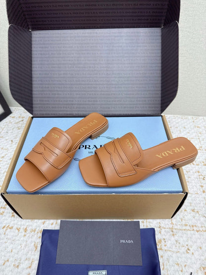 Prada 2026 Square Toe Slippers Italian Leather 731000