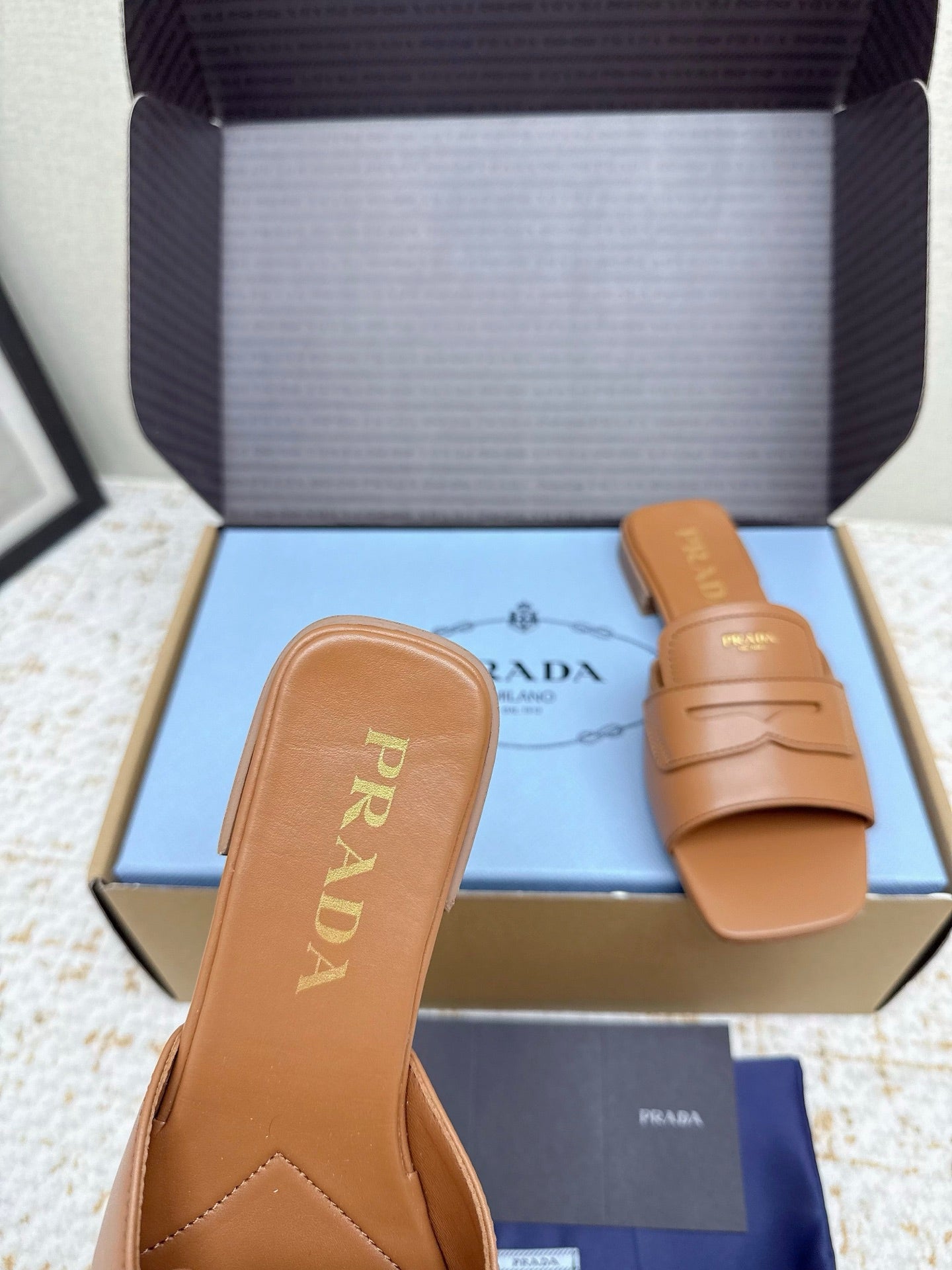 Prada 2026 Square Toe Slippers Italian Leather 731000