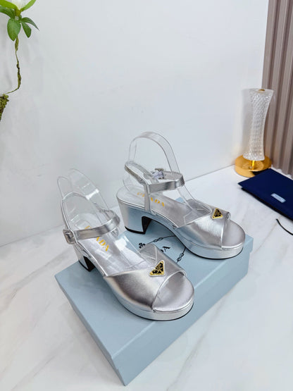 PRA 26SS Platform Sandals 75 Sliver Metallic Sheepskin 592386