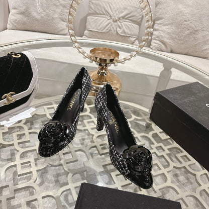 CC 26s High Heels Pump 85 Black White Wool Fabric 627015