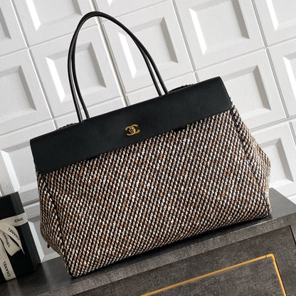 Chanel 2026 Large Shopping Bag 43cm Black Tweed Calfskin 363309