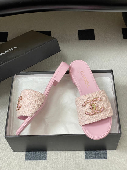 CC 26s Flat Slippers Pink Fabric Sheepskin 649488