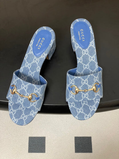 GG 26ss Horsebit Slippers 55 Blue Denim Monogram
