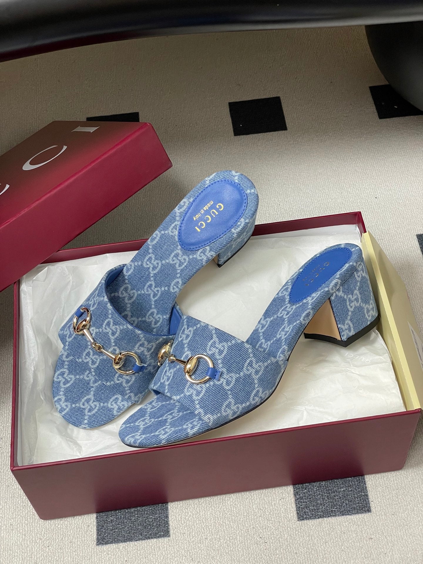 GG 26ss Horsebit Slippers 55 Blue Denim Monogram