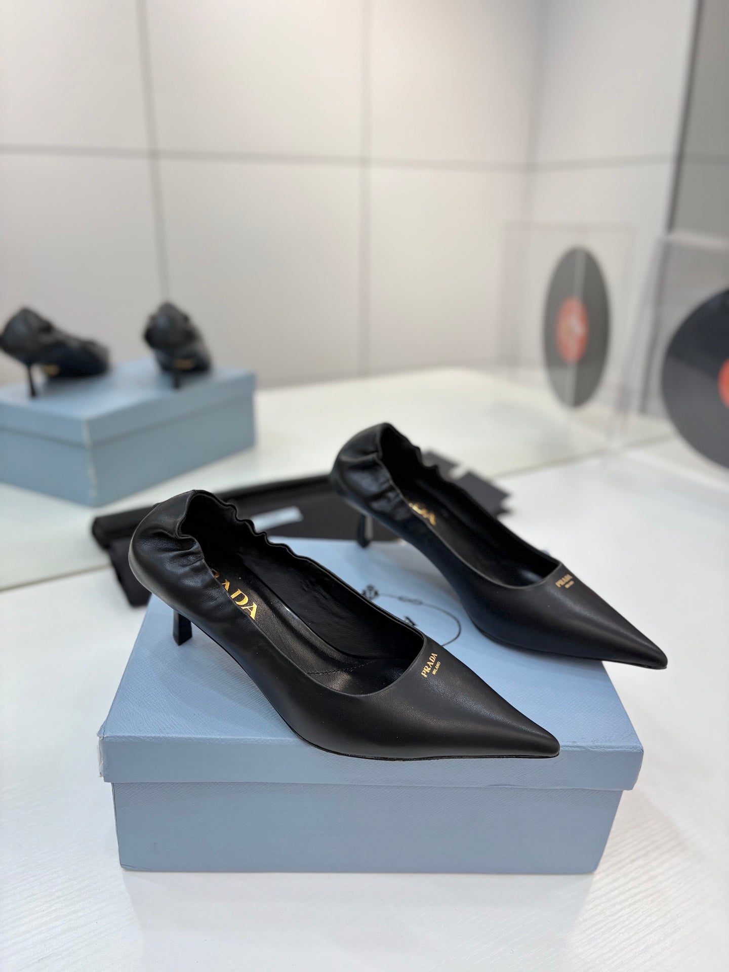 PRA 26S Pointed Toe High Heels 55 Black Cowhide 627130