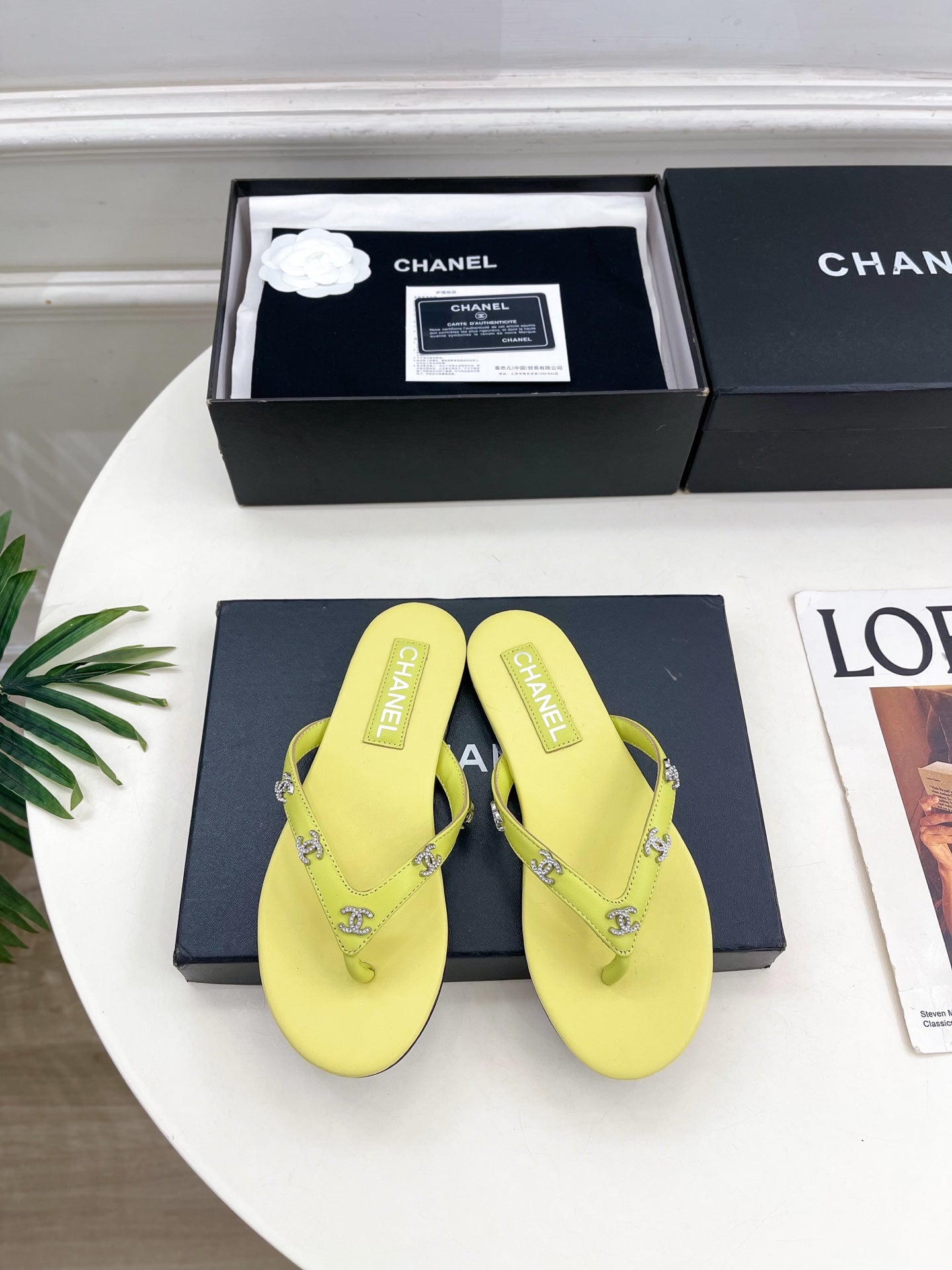 Chanel 2026 Double C Rhinestone Flat Flip-Flops Lambskin Sheepskin 831523