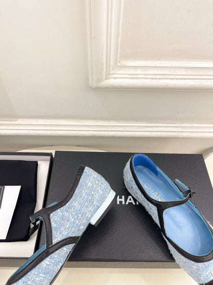 Chanel 2026 Mary Jane Flats Leather Sheepskin Tweed 831380
